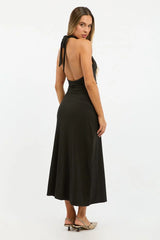 Black Halter Neck Midi Dress