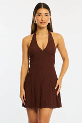 Brown Halter Neck Dress Mini