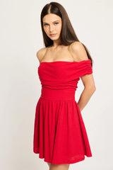 Red Off Shoulder Mini Dress