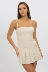 Beige Pleated Mini Dress