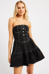 Black Fit And Flare Dress Mini Strapless