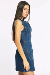 Blue Mini Dress Pocket Detail