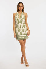 Green Abstract Halter Neck Dress Mini