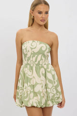 Green Abstract Bubble Mini Dress Strapless