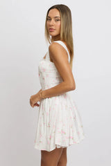 Pink Ditsy Fit And Flare Dress Corset Detail Mini