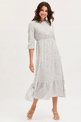 Geo Print Dress Long Sleeve Midi