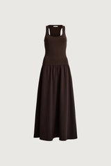 CONTRAST FABRIC SLEEVELESS MAXI DRESS
