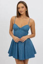 Blue Fit And Flare Dress Mini