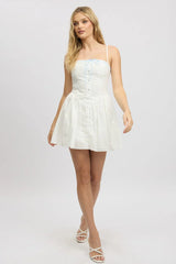 White Fit And Flare Dress Ribbon Tape Mini