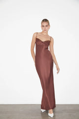 Heidi Lace Underwire Slip Maxi Dress in Chocolate Brown