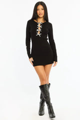 Black Knit Dress Long Sleeve Mini