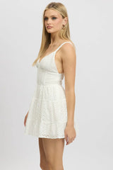 White Fit And Flare Dress Mini Eyelet Fabric