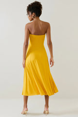 Slinky Jersey Strapless A-Line Midaxi Dress in Golden Yellow