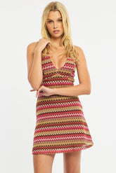 Multi Stripe Mini Dress V-neck