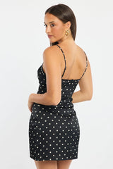 Black Polka Dot Mini Dress Satin
