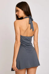 Grey Mini Dress Halter Neck Wrap