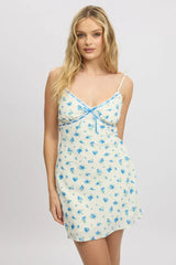 White Ditsy Mini Dress V-Neck Strappy