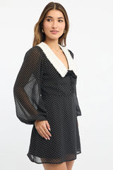 Black Polka Dot Mini Dress Collared