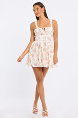 White Ditsy Fit And Flare Dress Mini