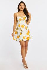 Orange Abstract Mini Dress Strappy