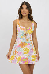 White Abstract Fit And Flare Dress Mini