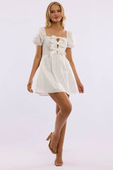 White Mini Dress Ribbon Detail