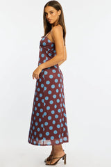 Brown Polka Dot Midi Dress Strappy