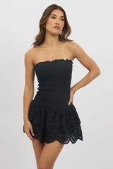 Black Strapless Dress Shirred Body Mini