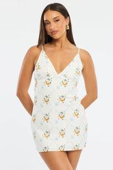 White Floral Mini Dress V-neck