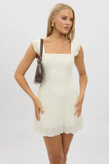 Yellow Mini Dress Square Neck