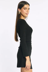 Black Singular Off Shoulder Mini Dress