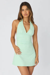 Green Halter Neck Mini Dress