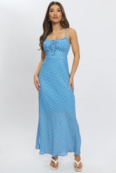 Blue Check Midi Dress Gathering Bust Sleeveless