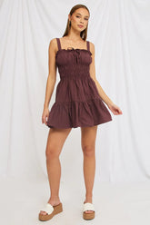 Brown Fit And Flare Dress Mini Poplin