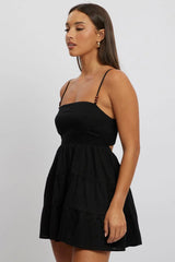 Black Fit And Flare Dress Bead Embellishment Mini