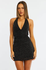 Metallic Halter Neck Mini Dress