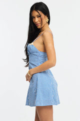 Blue Check Mini Dress Strappy