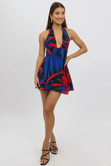 Black Floral Halter Neck Dress Mini