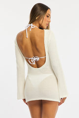 White Deep Plunge Mini Beach Dress