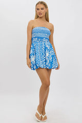 Blue Abstract Balloon Mini Dress Strapless