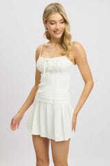 White Mini Dress Drop Waist Pleated
