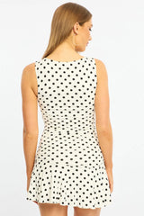 White Polka Dot Mini Dress Boat Neck