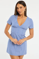 Blue Check Shirt Mini Dress
