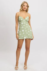 Green Abstract Mini Dress Strappy