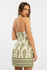 Green Abstract Halter Neck Dress Mini