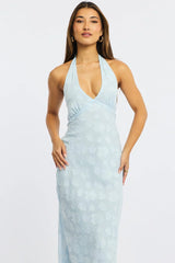 Blue Halter Neck Midi Dress