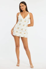White Floral Mini Dress V-neck