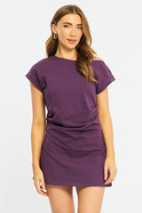 Purple Asymmetrical Neckline Mini Dress