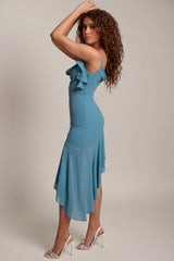 Asymmetric Midaxi Dress in Teal
