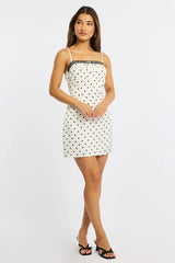 White Polka Dot Mini Dress Satin